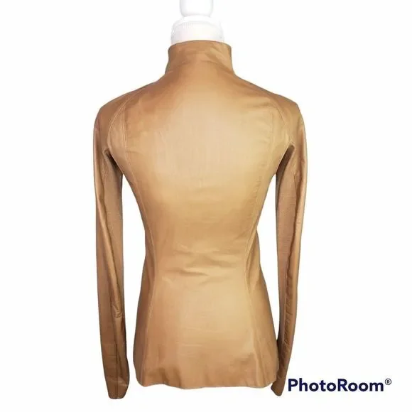 Rick Owens Calf Leather Asymmetrical Zip Jacket in Tan Honey Size 4 - Picture 4 of 16